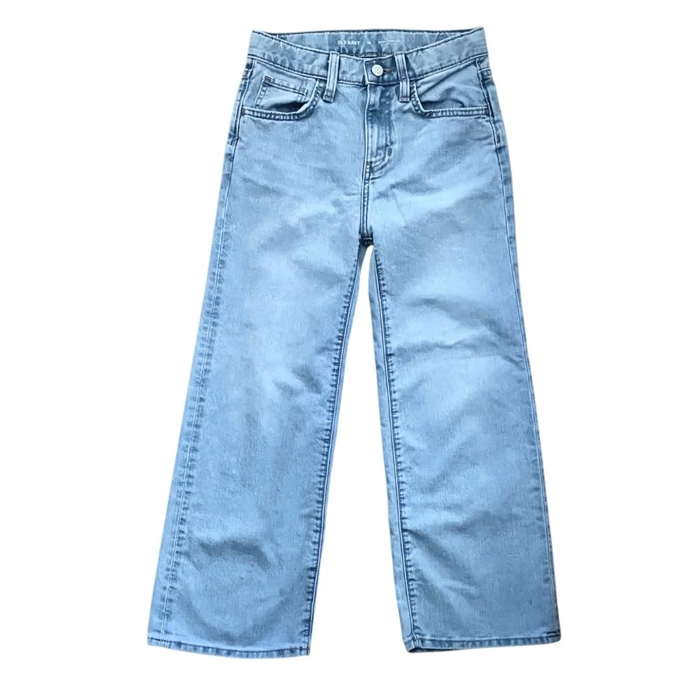 Old Navy High Rise Baggy Wide Leg Faded Wash Girls Jeans Sz 10